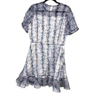 Carven 100% Silk Floral Fit & Flare Dress 42 Gray Pink Tiered Cocktail Sz 10/12